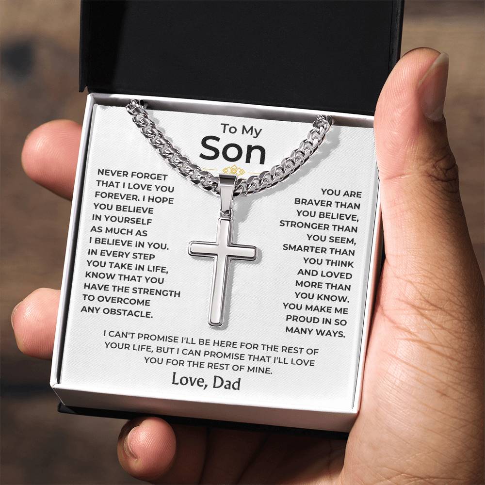 To My Son - Love Dad - Artisan Cross on Cuban Link Chain
