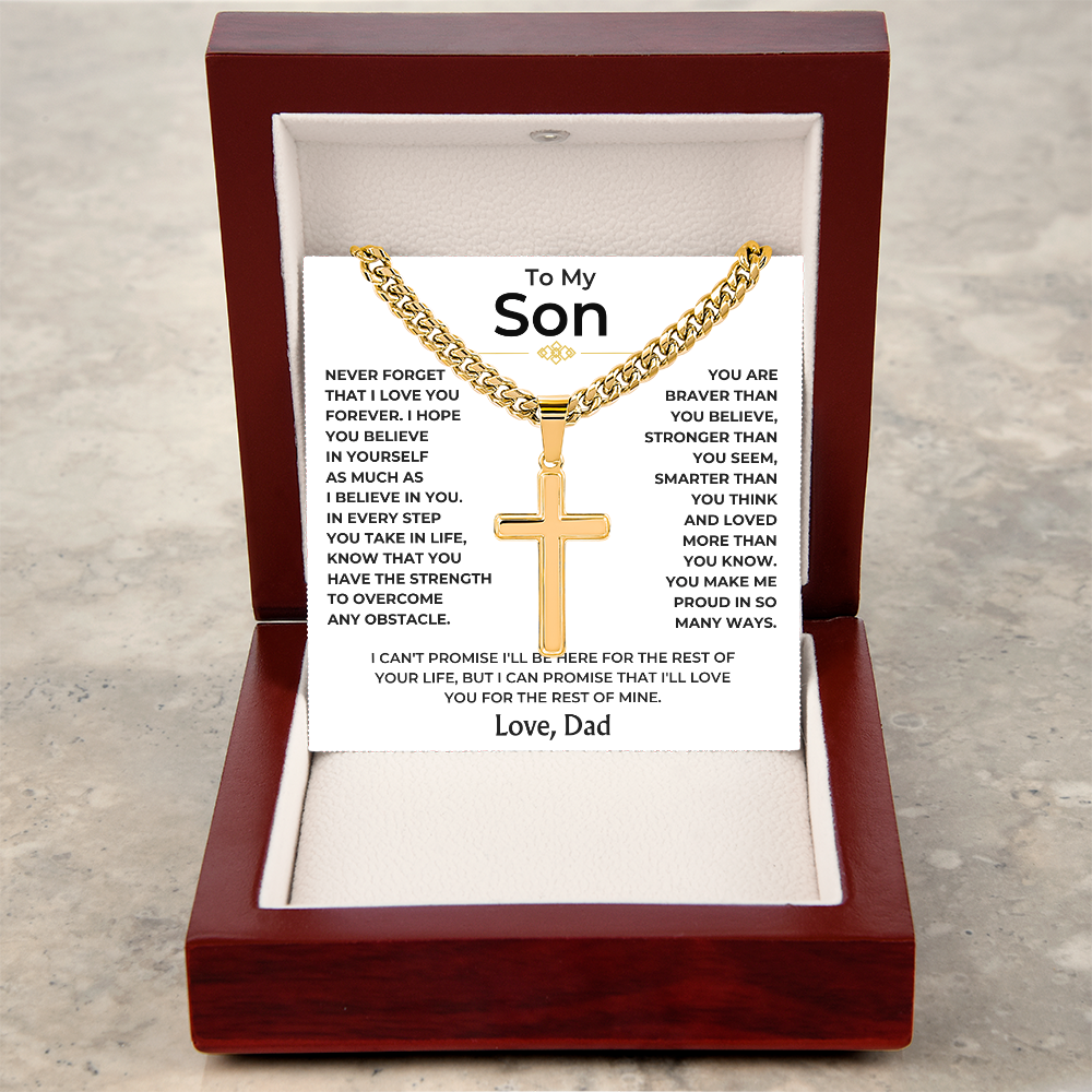 To My Son - Love Dad - Artisan Cross on Cuban Link Chain