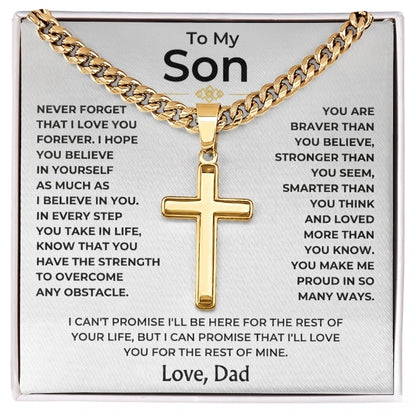To My Son - Love Dad - Artisan Cross on Cuban Link Chain