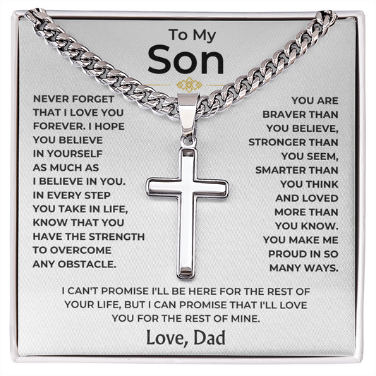 To My Son - Love Dad - Artisan Cross on Cuban Link Chain