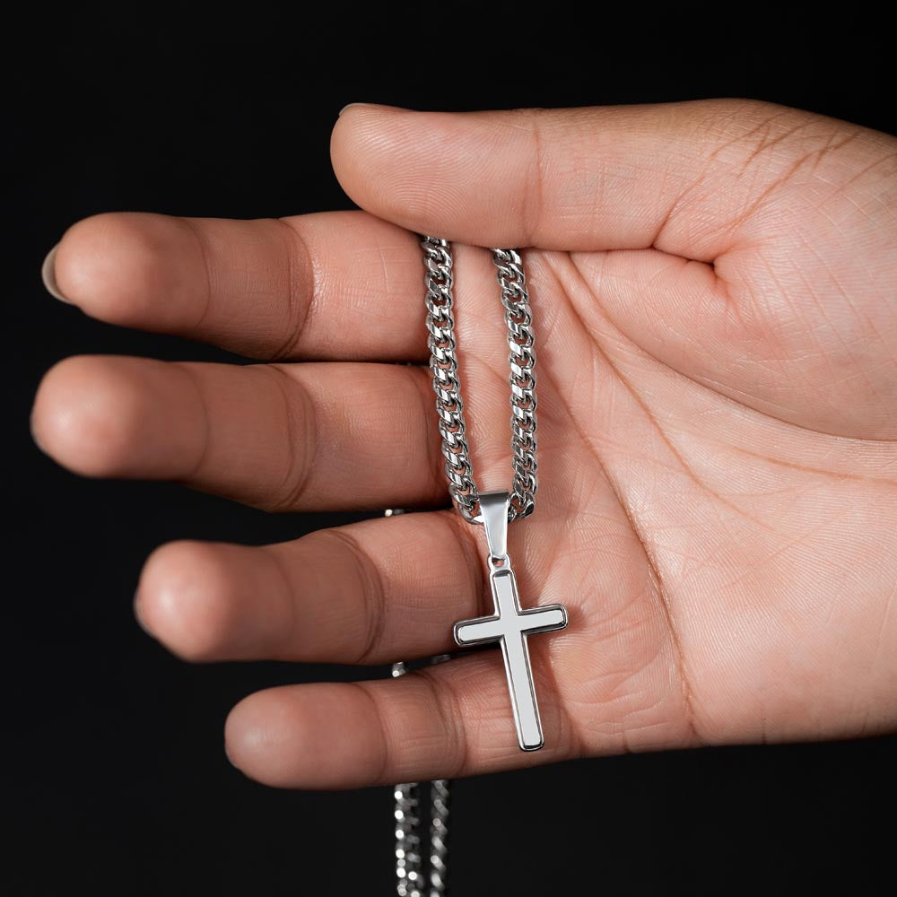 To My Son - Love Dad - Artisan Cross on Cuban Link Chain