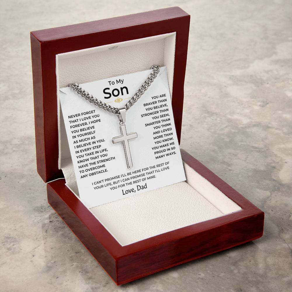 To My Son - Love Dad - Artisan Cross on Cuban Link Chain