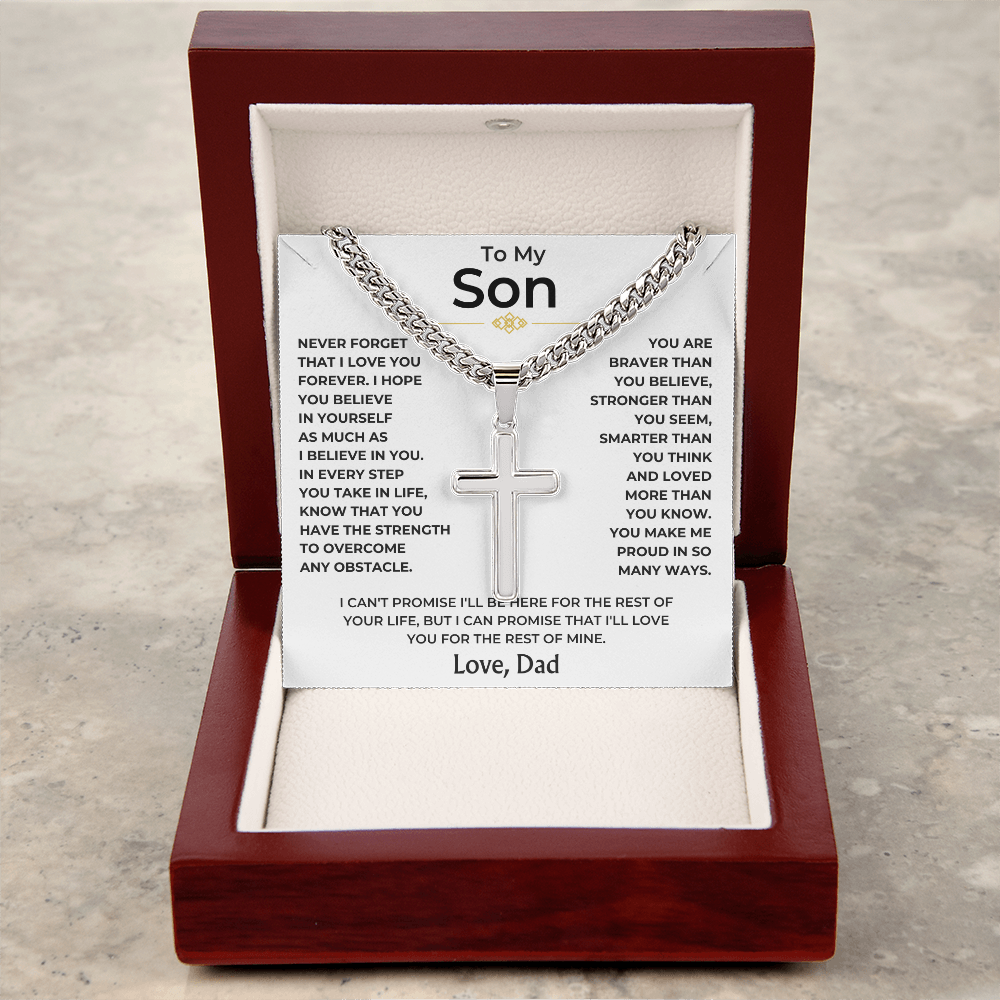 To My Son - Love Dad - Artisan Cross on Cuban Link Chain