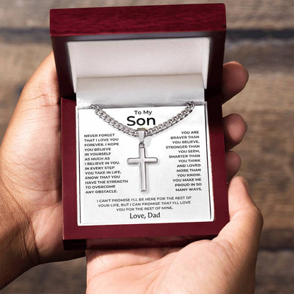 To My Son - Love Dad - Artisan Cross on Cuban Link Chain