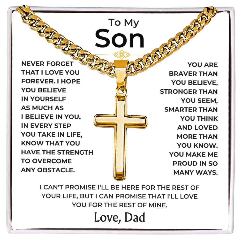 To My Son - Love Dad - Artisan Cross on Cuban Link Chain