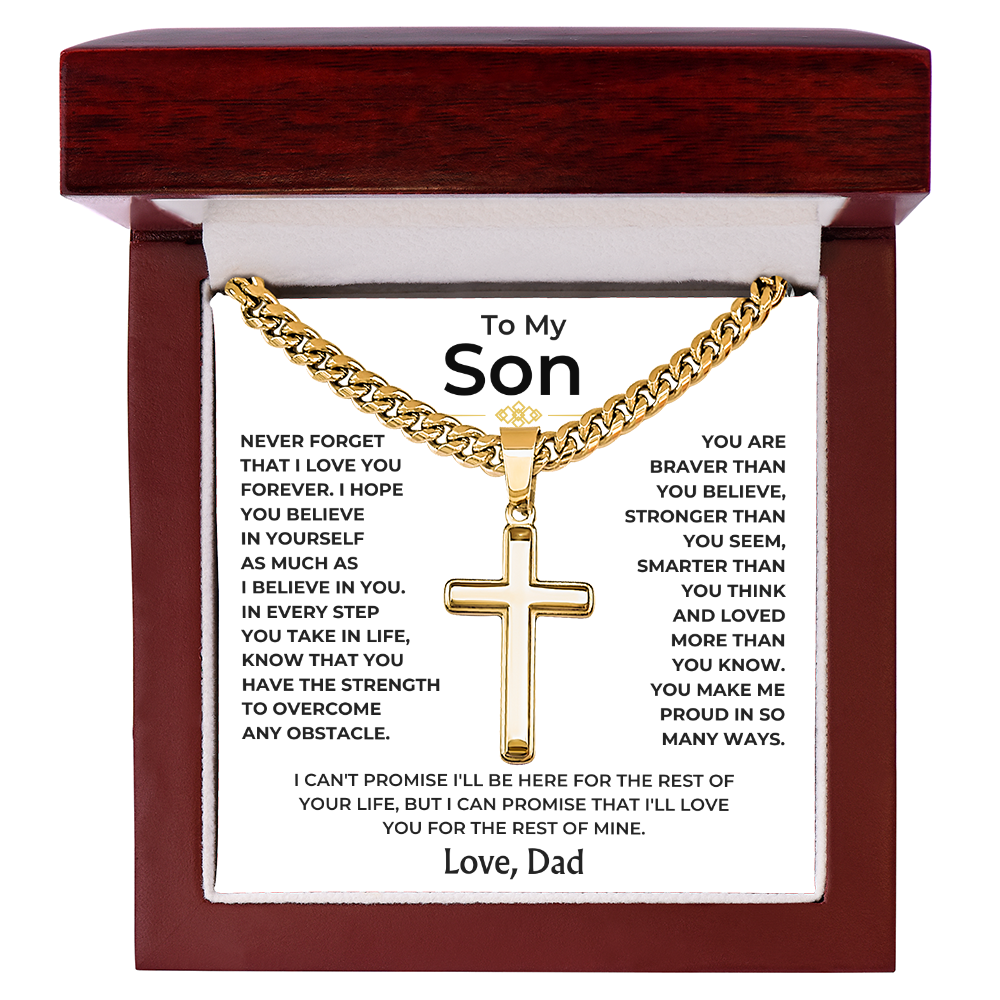 To My Son - Love Dad - Artisan Cross on Cuban Link Chain